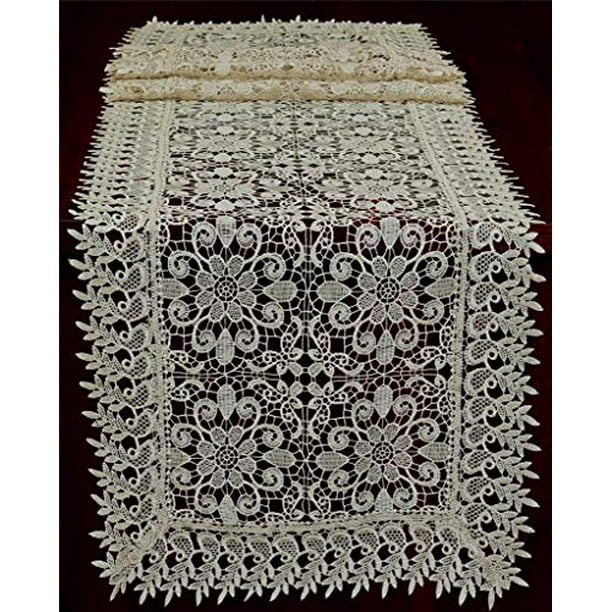 Ecru Vintage Hand Crochet Lace Doily Retangle Table Runner 15x35inch Pattern